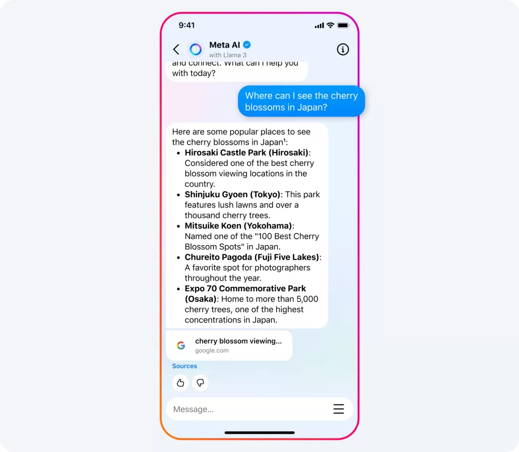meta ai search feature showcase